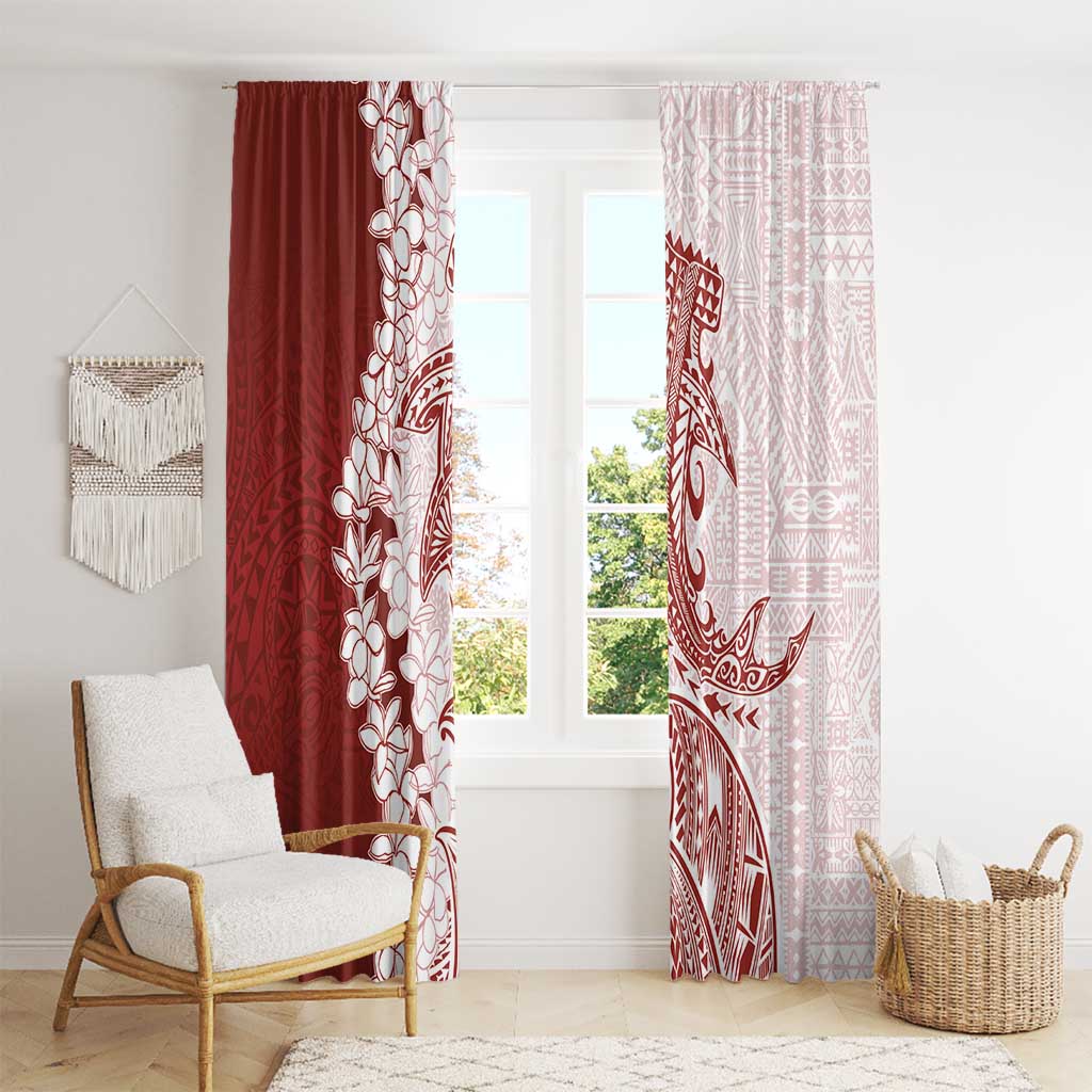 Polynesian Crimson Plumeria Lei Window Curtain with Hammerhead Shark LT7 - Polynesian Pride
