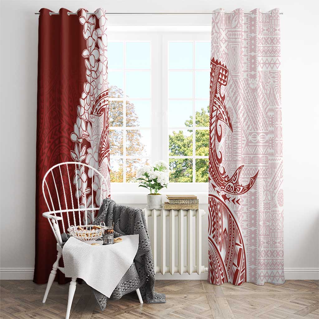 Polynesian Crimson Plumeria Lei Window Curtain with Hammerhead Shark LT7 - Polynesian Pride