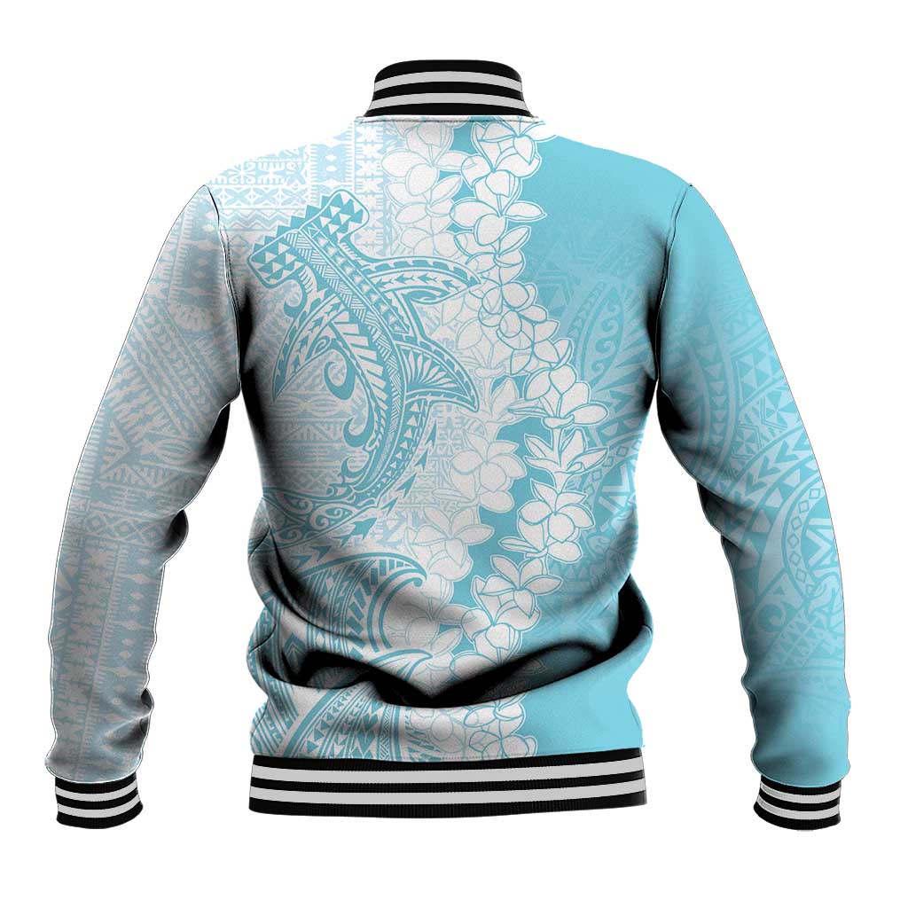Polynesian Turquoise Plumeria Lei Baseball Jacket with Hammerhead Shark LT7 - Polynesian Pride