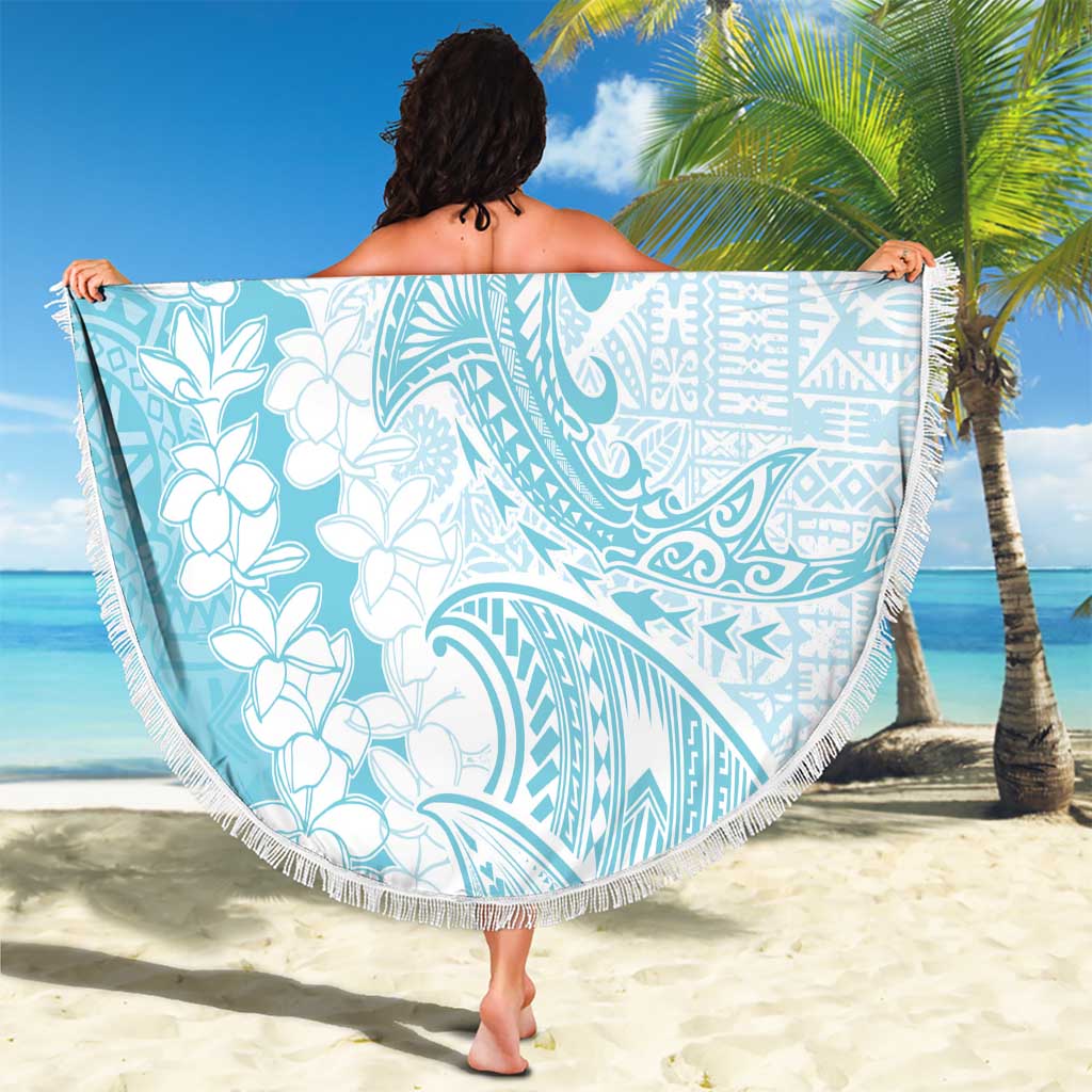 Polynesian Turquoise Plumeria Lei Beach Blanket with Hammerhead Shark LT7 - Polynesian Pride