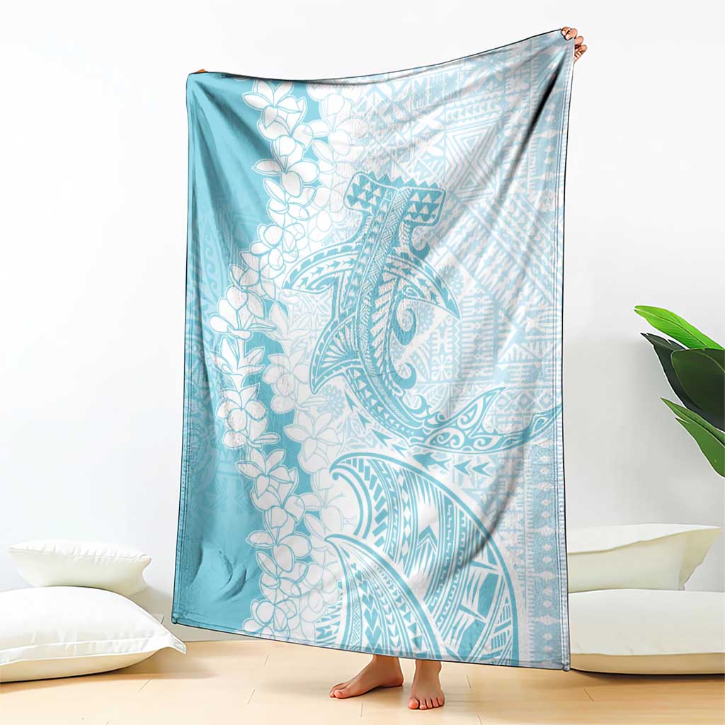 Polynesian Turquoise Plumeria Lei Blanket with Hammerhead Shark LT7 - Polynesian Pride