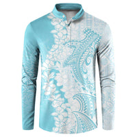 Polynesian Turquoise Plumeria Lei Button Sweatshirt with Hammerhead Shark LT7 Turquoise - Polynesian Pride