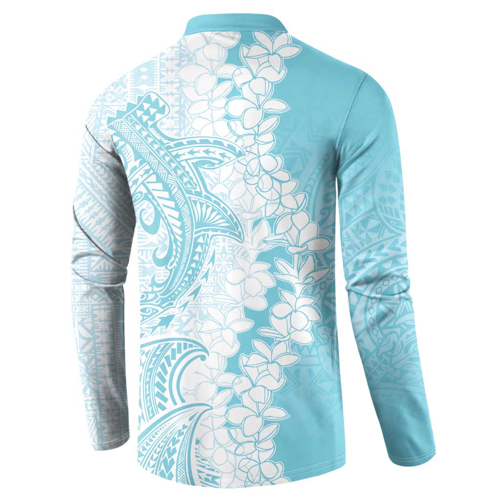 Polynesian Turquoise Plumeria Lei Button Sweatshirt with Hammerhead Shark LT7 - Polynesian Pride