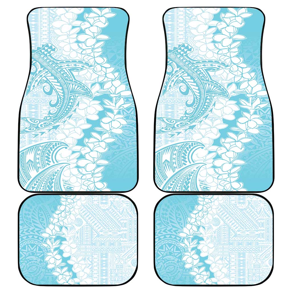 Polynesian Turquoise Plumeria Lei Car Mats with Hammerhead Shark LT7 - Polynesian Pride