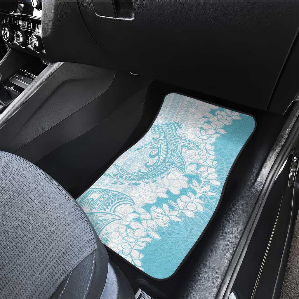 Polynesian Turquoise Plumeria Lei Car Mats with Hammerhead Shark LT7 - Polynesian Pride