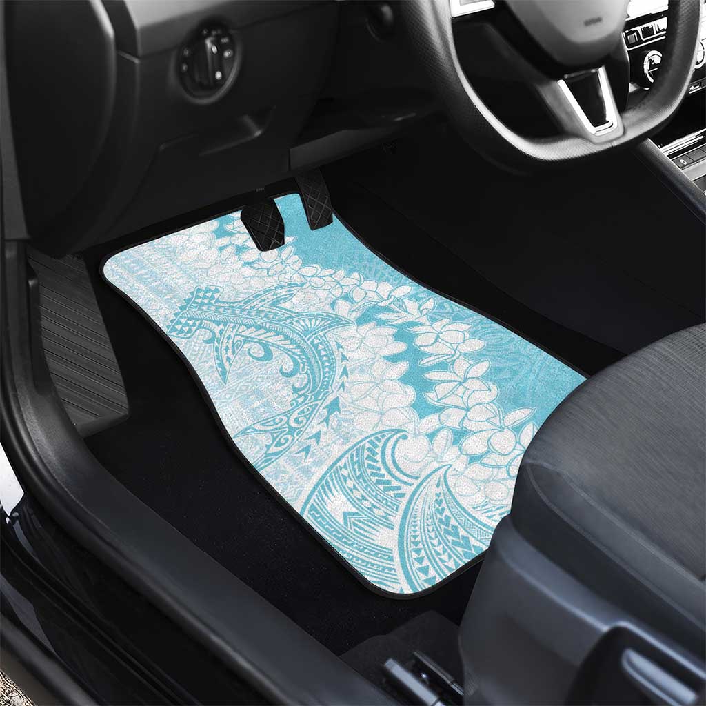 Polynesian Turquoise Plumeria Lei Car Mats with Hammerhead Shark LT7 - Polynesian Pride