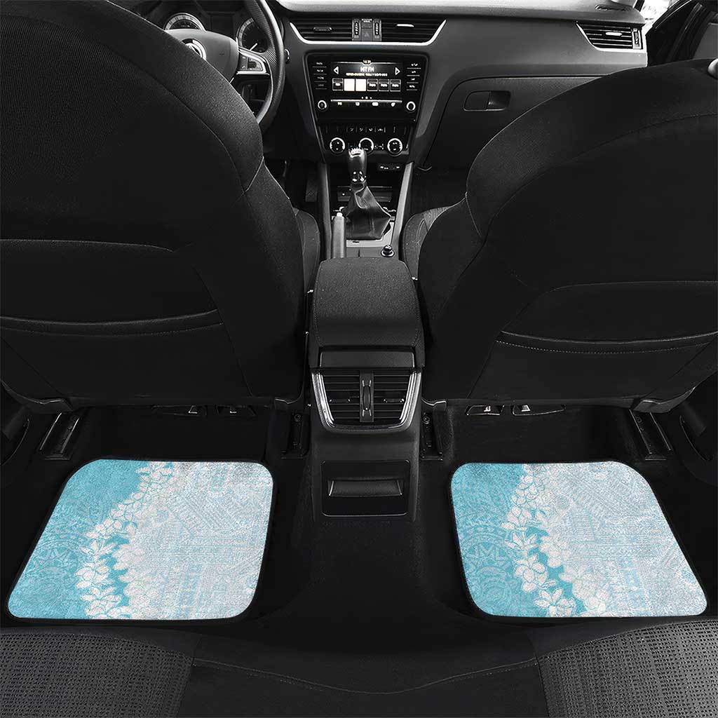 Polynesian Turquoise Plumeria Lei Car Mats with Hammerhead Shark LT7 Set 2pcs - Back Turquoise - Polynesian Pride
