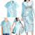 Polynesian Turquoise Plumeria Lei Family Matching Long Sleeve Bodycon Dress and Hawaiian Shirt with Hammerhead Shark