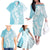 Polynesian Turquoise Plumeria Lei Family Matching Off The Shoulder Long Sleeve Dress and Hawaiian Shirt with Hammerhead Shark