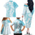 Polynesian Turquoise Plumeria Lei Family Matching Off The Shoulder Long Sleeve Dress and Hawaiian Shirt with Hammerhead Shark