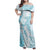 Polynesian Turquoise Plumeria Lei Family Matching Off Shoulder Maxi Dress and Hawaiian Shirt with Hammerhead Shark