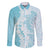 Polynesian Turquoise Plumeria Lei Family Matching Off Shoulder Short Dress and Hawaiian Shirt with Hammerhead Shark