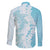 Polynesian Turquoise Plumeria Lei Family Matching Off Shoulder Short Dress and Hawaiian Shirt with Hammerhead Shark