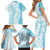 Polynesian Turquoise Plumeria Lei Family Matching Short Sleeve Bodycon Dress and Hawaiian Shirt with Hammerhead Shark