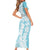 Polynesian Turquoise Plumeria Lei Family Matching Short Sleeve Bodycon Dress and Hawaiian Shirt with Hammerhead Shark