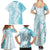 Polynesian Turquoise Plumeria Lei Family Matching Summer Maxi Dress and Hawaiian Shirt with Hammerhead Shark