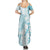 Polynesian Turquoise Plumeria Lei Family Matching Summer Maxi Dress and Hawaiian Shirt with Hammerhead Shark