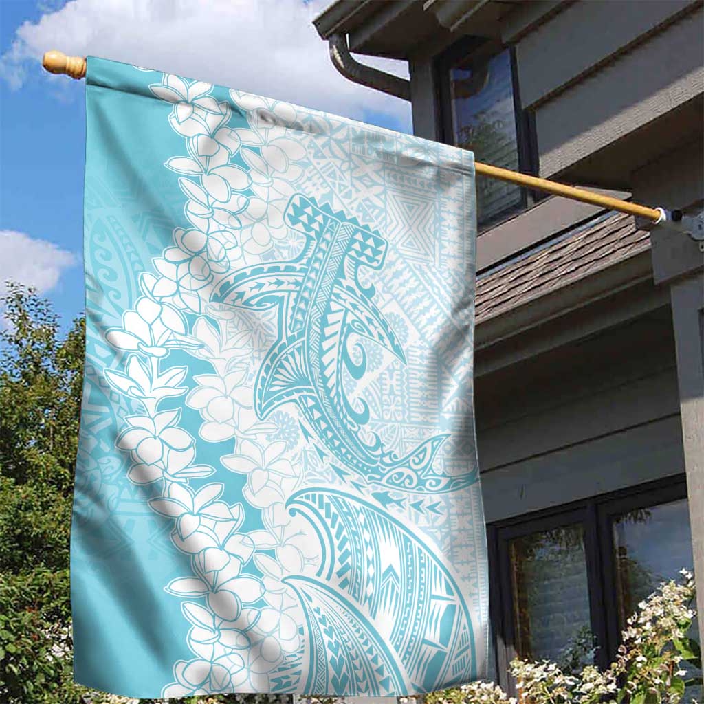Polynesian Turquoise Plumeria Lei Garden Flag with Hammerhead Shark LT7 - Polynesian Pride
