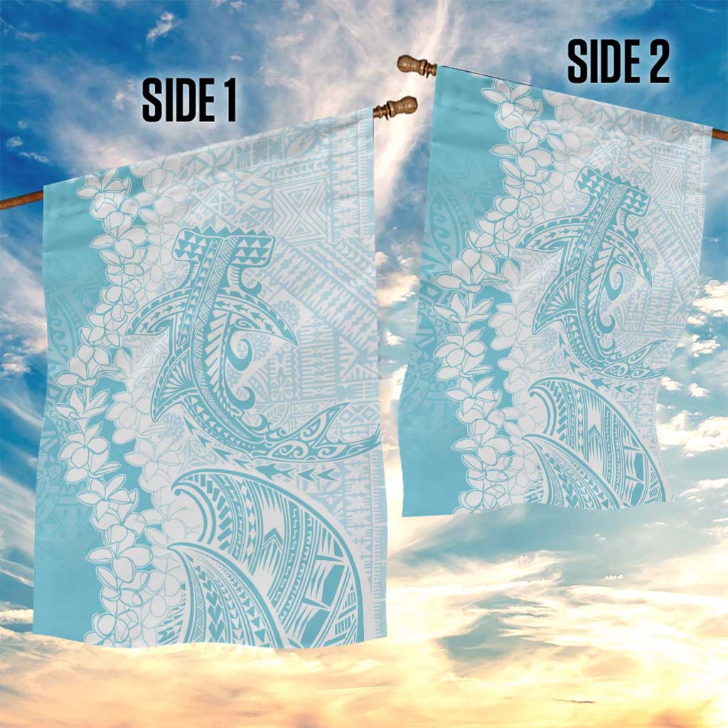 Polynesian Turquoise Plumeria Lei Garden Flag with Hammerhead Shark LT7 - Polynesian Pride