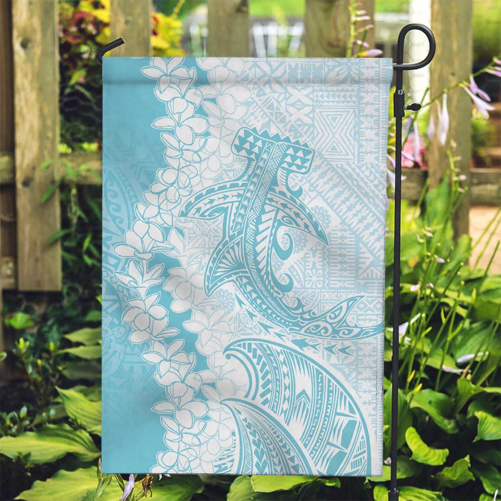 Polynesian Turquoise Plumeria Lei Garden Flag with Hammerhead Shark LT7 Garden Flag Turquoise - Polynesian Pride
