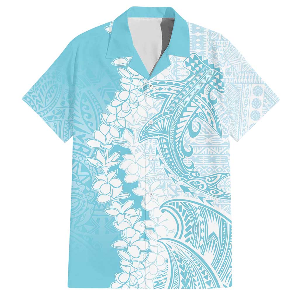 Polynesian Turquoise Plumeria Lei Hawaiian Shirt with Hammerhead Shark LT7 Turquoise - Polynesian Pride