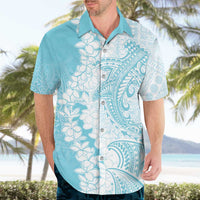 Polynesian Turquoise Plumeria Lei Hawaiian Shirt with Hammerhead Shark LT7 - Polynesian Pride