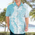 Polynesian Turquoise Plumeria Lei Hawaiian Shirt with Hammerhead Shark