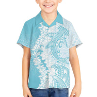 Polynesian Turquoise Plumeria Lei Hawaiian Shirt with Hammerhead Shark LT7 - Polynesian Pride