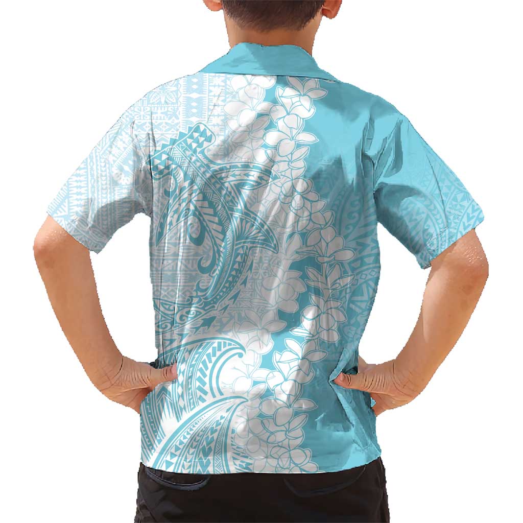 Polynesian Turquoise Plumeria Lei Hawaiian Shirt with Hammerhead Shark LT7 - Polynesian Pride