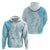 Polynesian Turquoise Plumeria Lei Hoodie with Hammerhead Shark