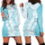 Polynesian Turquoise Plumeria Lei Hoodie Dress with Hammerhead Shark