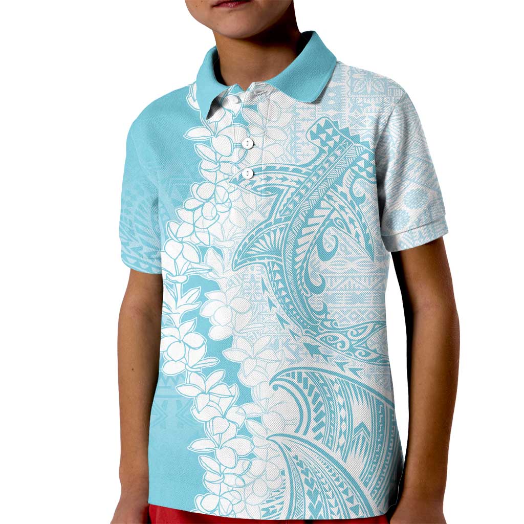 Polynesian Turquoise Plumeria Lei Kid Polo Shirt with Hammerhead Shark