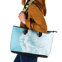 Polynesian Turquoise Plumeria Lei Leather Tote Bag with Hammerhead Shark LT7 Turquoise - Polynesian Pride