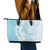 Polynesian Turquoise Plumeria Lei Leather Tote Bag with Hammerhead Shark