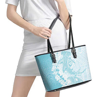 Polynesian Turquoise Plumeria Lei Leather Tote Bag with Hammerhead Shark LT7 - Polynesian Pride