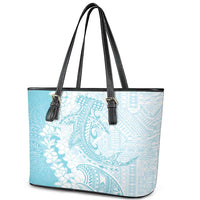 Polynesian Turquoise Plumeria Lei Leather Tote Bag with Hammerhead Shark LT7 - Polynesian Pride