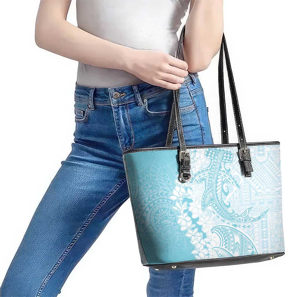 Polynesian Turquoise Plumeria Lei Leather Tote Bag with Hammerhead Shark LT7 - Polynesian Pride