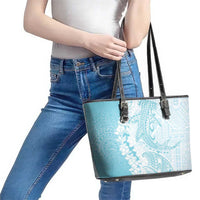 Polynesian Turquoise Plumeria Lei Leather Tote Bag with Hammerhead Shark LT7 - Polynesian Pride
