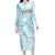 Polynesian Turquoise Plumeria Lei Long Sleeve Bodycon Dress with Hammerhead Shark