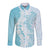 Polynesian Turquoise Plumeria Lei Long Sleeve Button Shirt with Hammerhead Shark