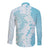 Polynesian Turquoise Plumeria Lei Long Sleeve Button Shirt with Hammerhead Shark