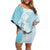 Polynesian Turquoise Plumeria Lei Off Shoulder Short Dress with Hammerhead Shark