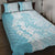 Polynesian Turquoise Plumeria Lei Quilt Bed Set with Hammerhead Shark