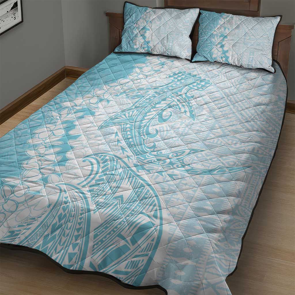 Polynesian Turquoise Plumeria Lei Quilt Bed Set with Hammerhead Shark LT7 - Polynesian Pride