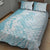 Polynesian Turquoise Plumeria Lei Quilt Bed Set with Hammerhead Shark