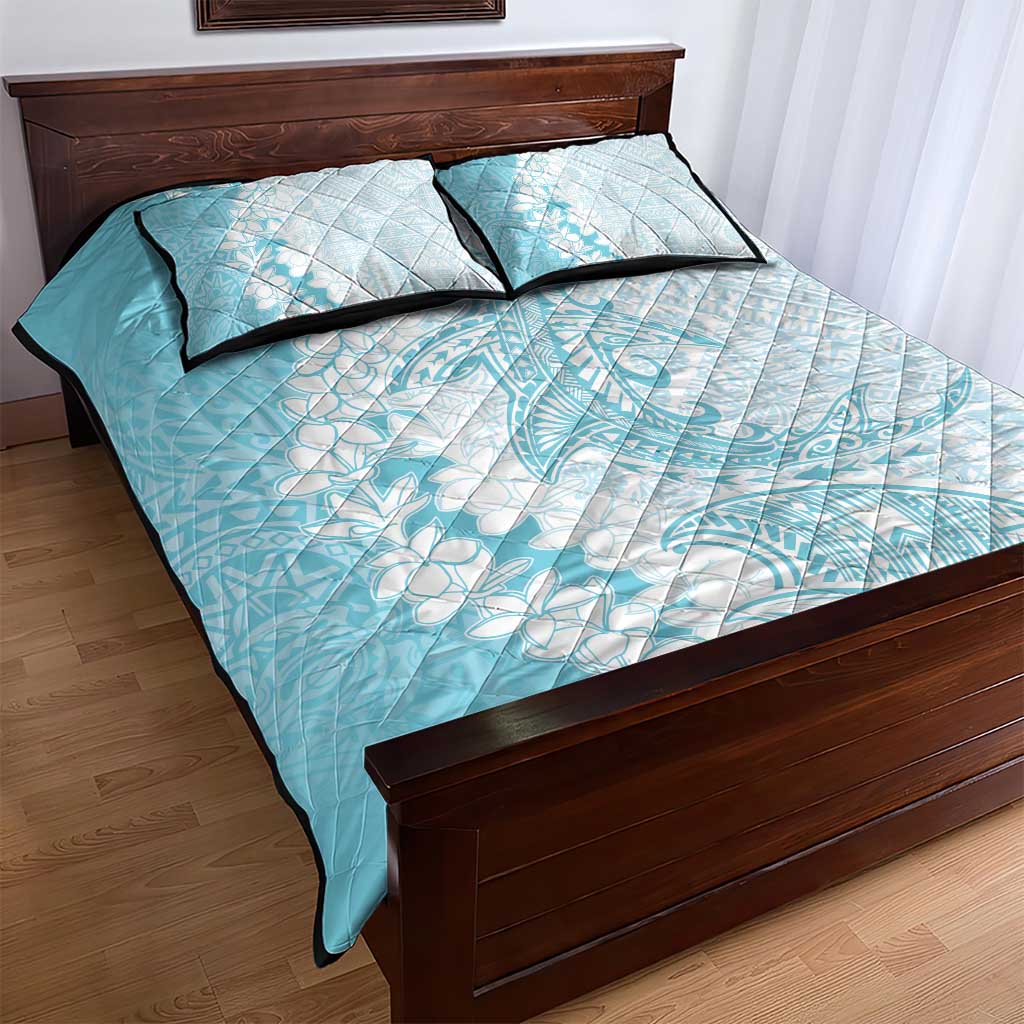 Polynesian Turquoise Plumeria Lei Quilt Bed Set with Hammerhead Shark LT7 - Polynesian Pride