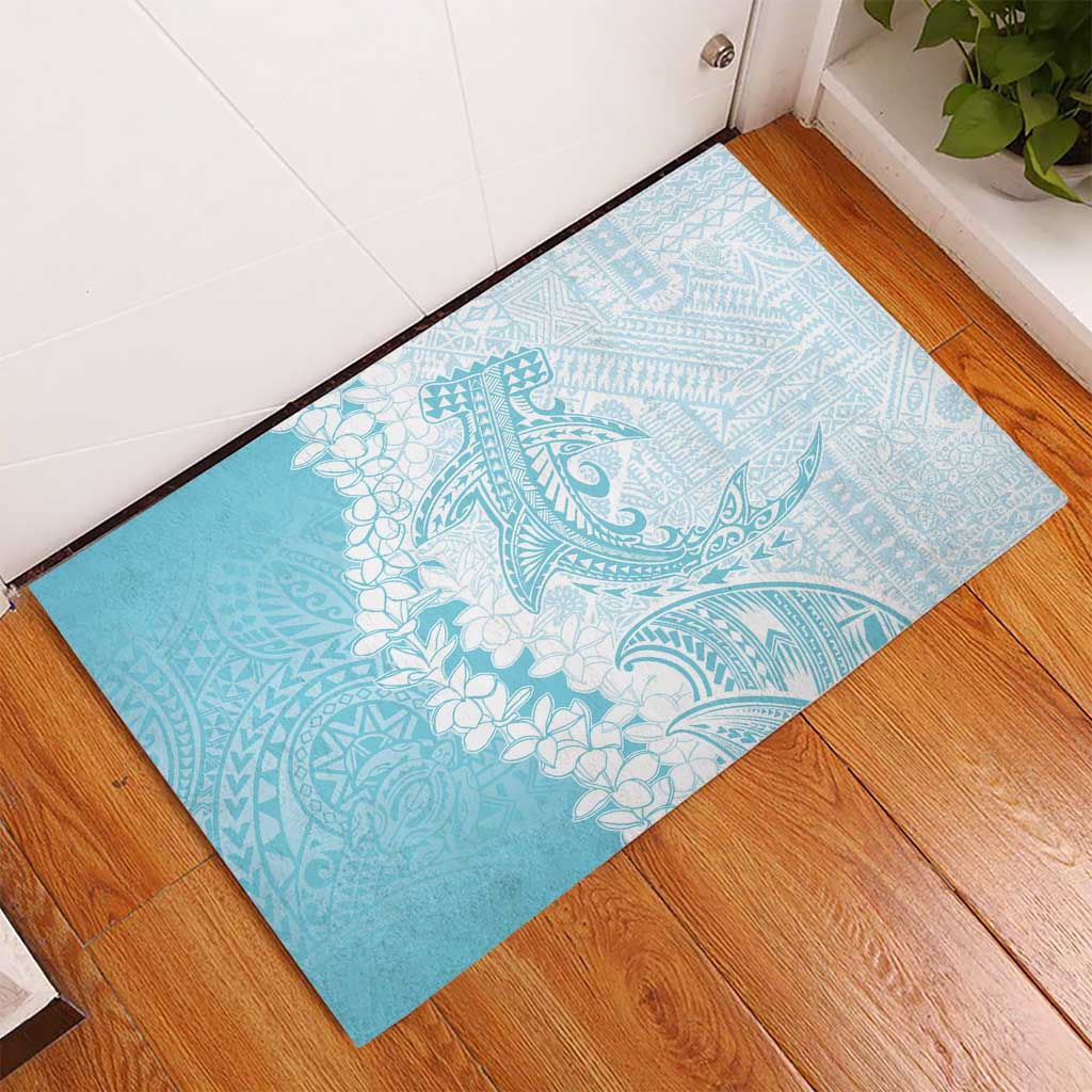 Polynesian Turquoise Plumeria Lei Rubber Doormat with Hammerhead Shark LT7 - Polynesian Pride