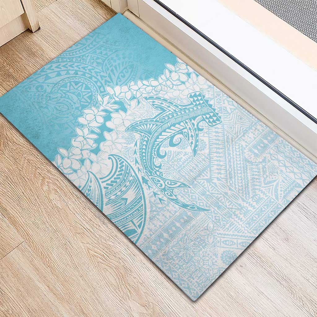 Polynesian Turquoise Plumeria Lei Rubber Doormat with Hammerhead Shark LT7 - Polynesian Pride