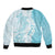 Polynesian Turquoise Plumeria Lei Sleeve Zip Bomber Jacket with Hammerhead Shark