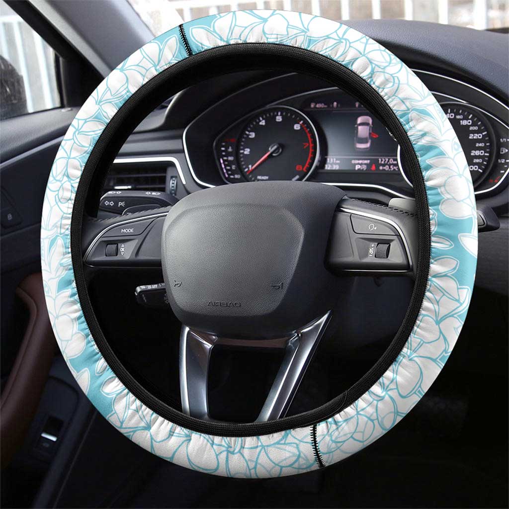 Polynesian Turquoise Plumeria Lei Steering Wheel Cover with Hammerhead Shark LT7 - Polynesian Pride